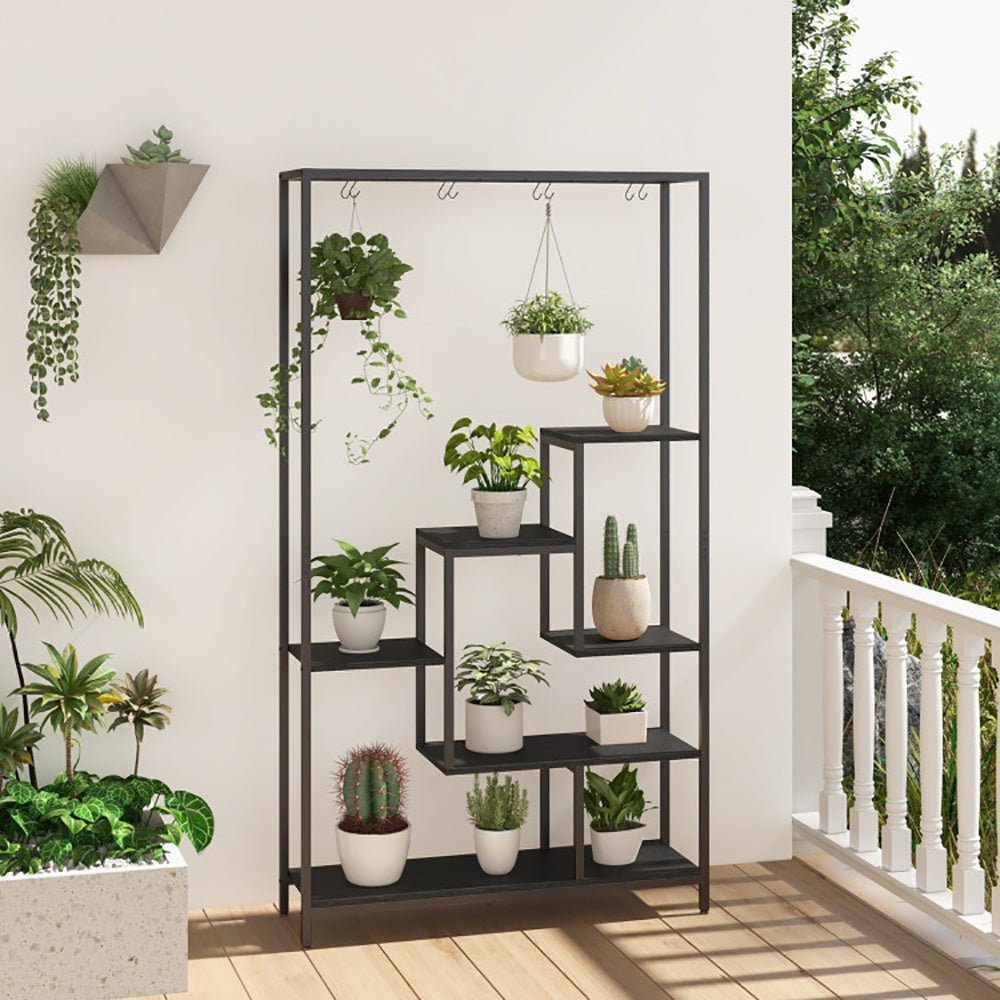 6 - Tier Tall Plant Stand 71 Inch Metal Indoor Plant Shelf With 10 Hanging Hooks - Tiny Zen Gardens