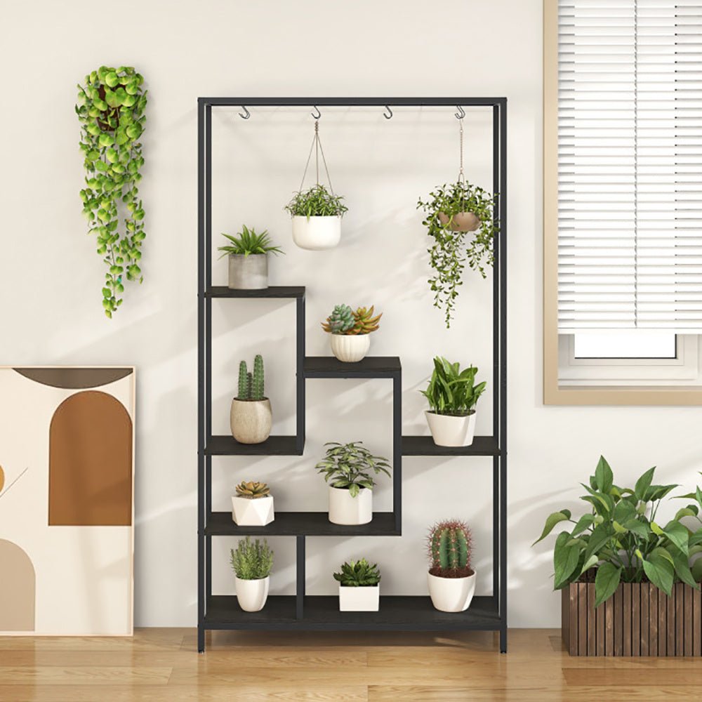 6 - Tier Tall Plant Stand 71 Inch Metal Indoor Plant Shelf With 10 Hanging Hooks - Tiny Zen Gardens