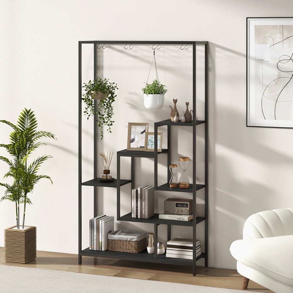 6 - Tier Tall Plant Stand 71 Inch Metal Indoor Plant Shelf With 10 Hanging Hooks - Tiny Zen Gardens