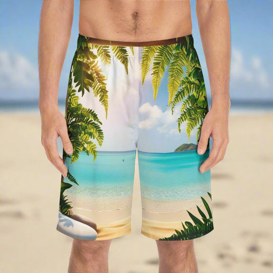 Board Shorts - Mental Health Matters Serene Beach Escape Design - Tiny Zen Gardens