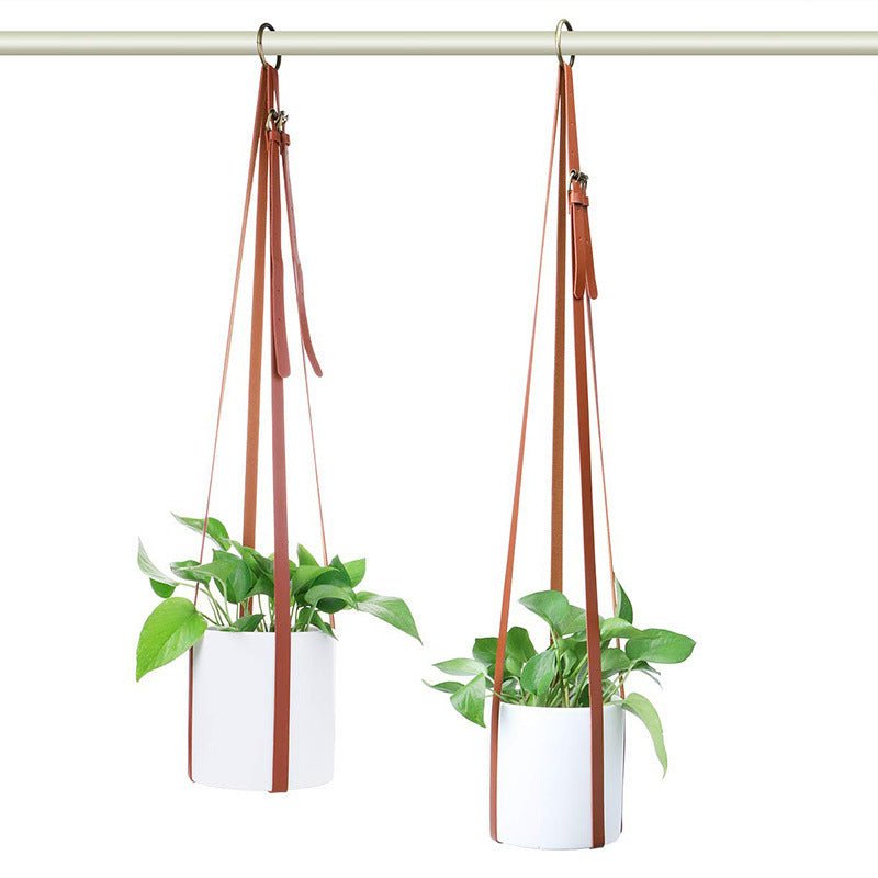 Leather Plant Hanging Basket Adjustable Hanging - Tiny Zen Gardens