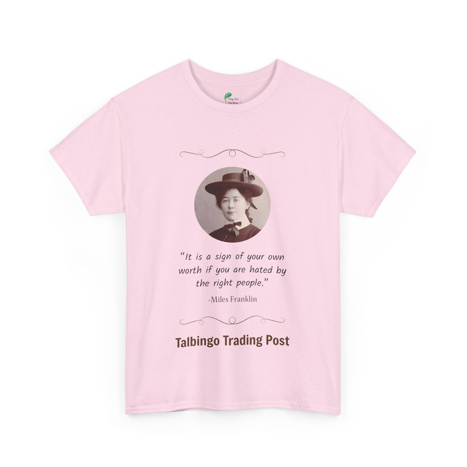 T-Shirt - Talbingo Trading Post Design with Miles Franklin Quote - Tiny Zen Gardens