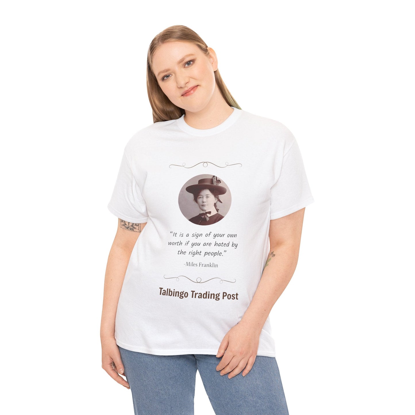 T-Shirt - Talbingo Trading Post Design with Miles Franklin Quote - Tiny Zen Gardens