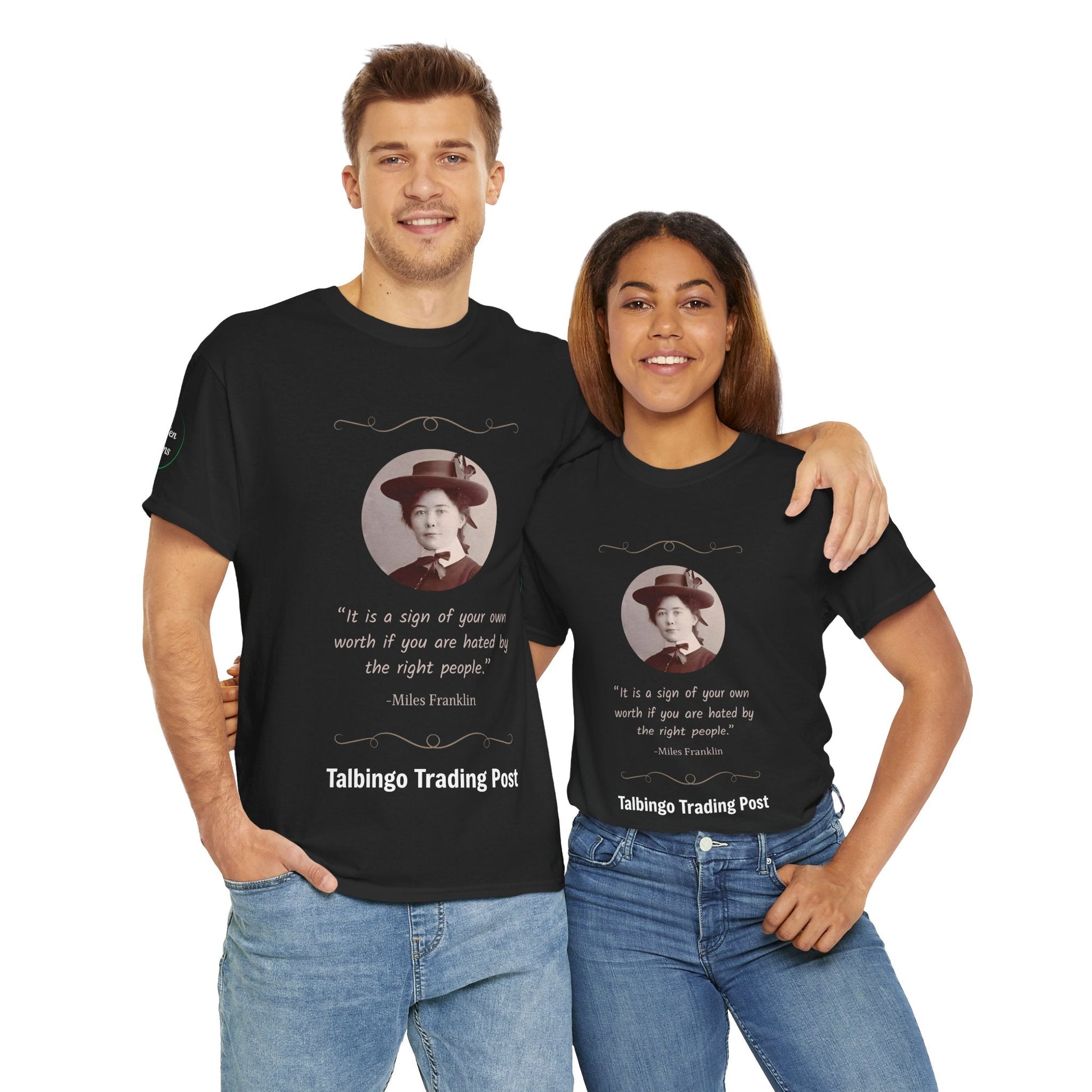 T-Shirt - Talbingo Trading Post Design with Miles Franklin Quote - Tiny Zen Gardens
