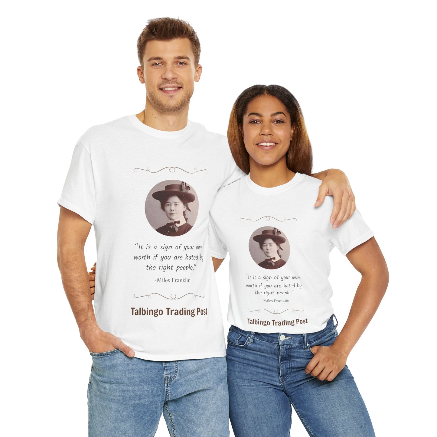 T-Shirt - Talbingo Trading Post Design with Miles Franklin Quote - Tiny Zen Gardens