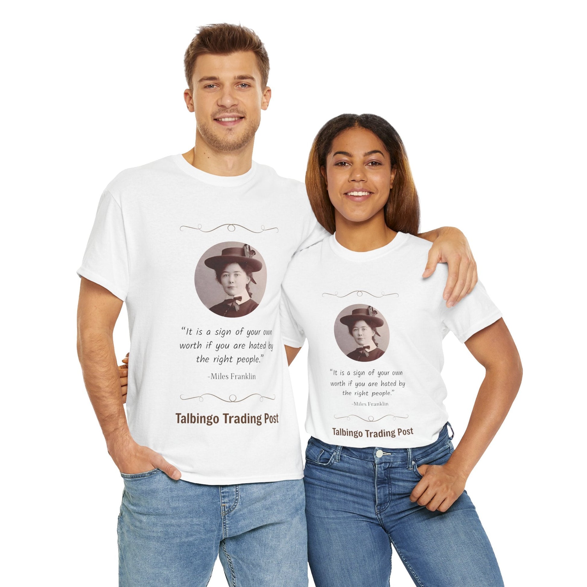 T-Shirt - Talbingo Trading Post Design with Miles Franklin Quote - Tiny Zen Gardens