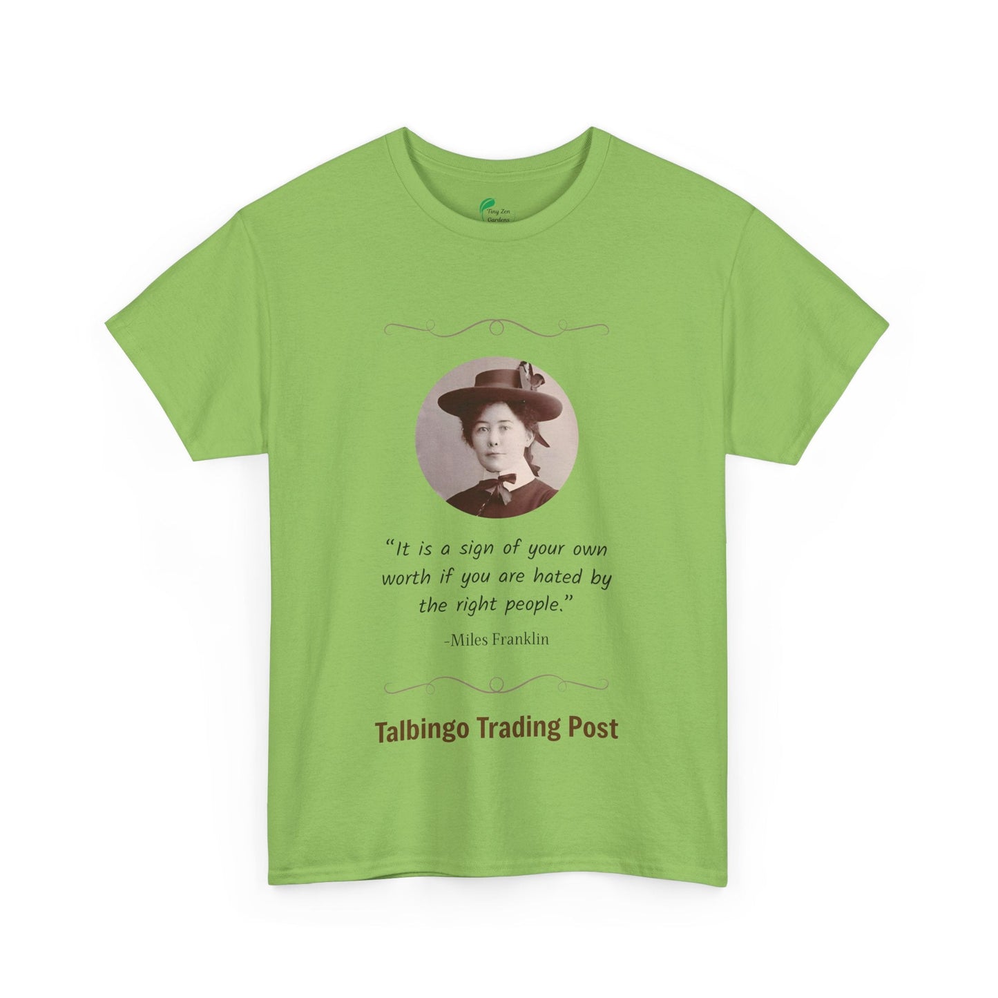 T-Shirt - Talbingo Trading Post Design with Miles Franklin Quote - Tiny Zen Gardens