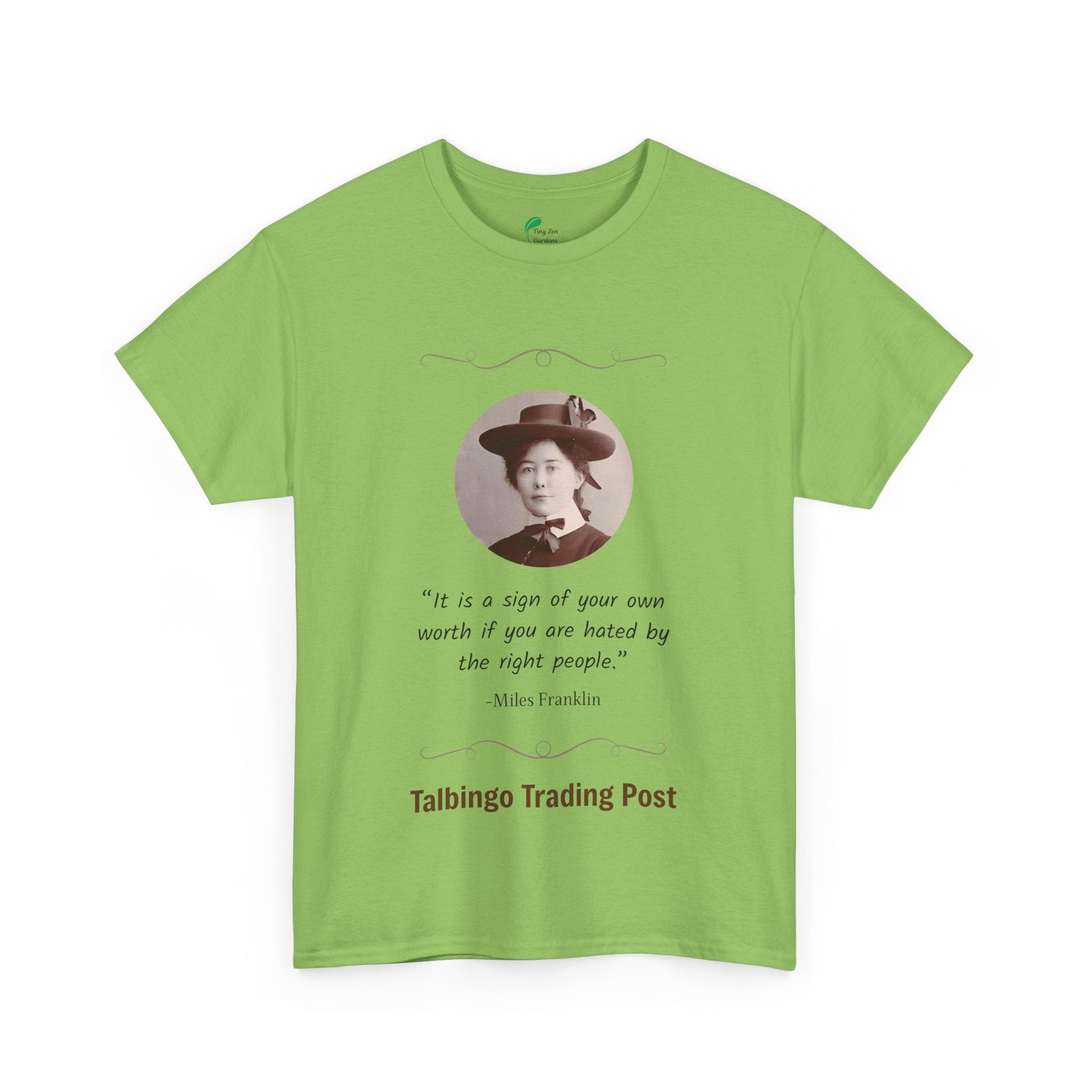 T-Shirt - Talbingo Trading Post Design with Miles Franklin Quote - Tiny Zen Gardens