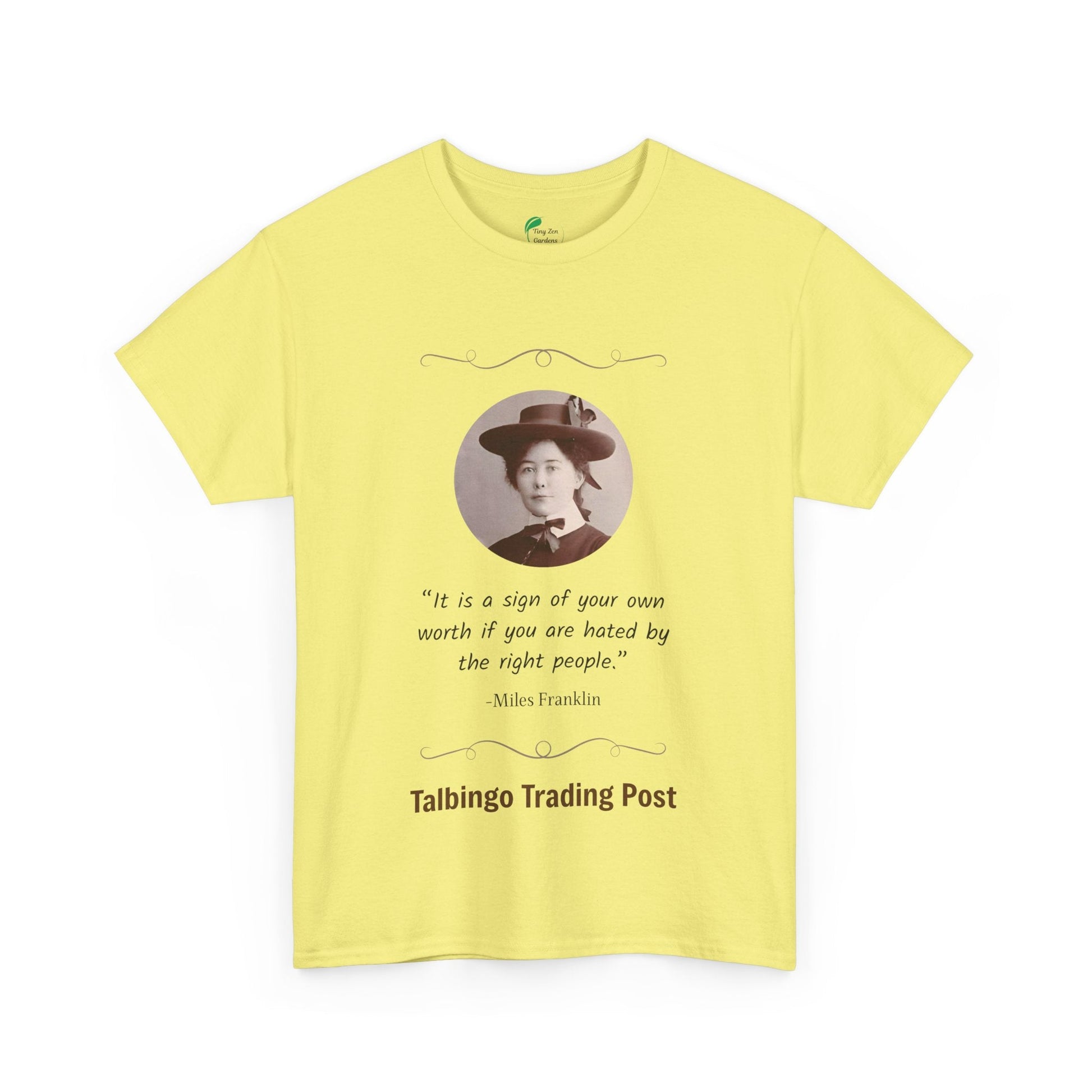 T-Shirt - Talbingo Trading Post Design with Miles Franklin Quote - Tiny Zen Gardens