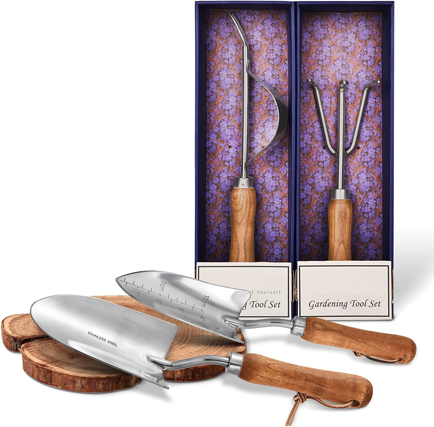 Garden Tools Stainless Steel Tools With Wooden Handle 4 - piece Set - Tiny Zen Gardens