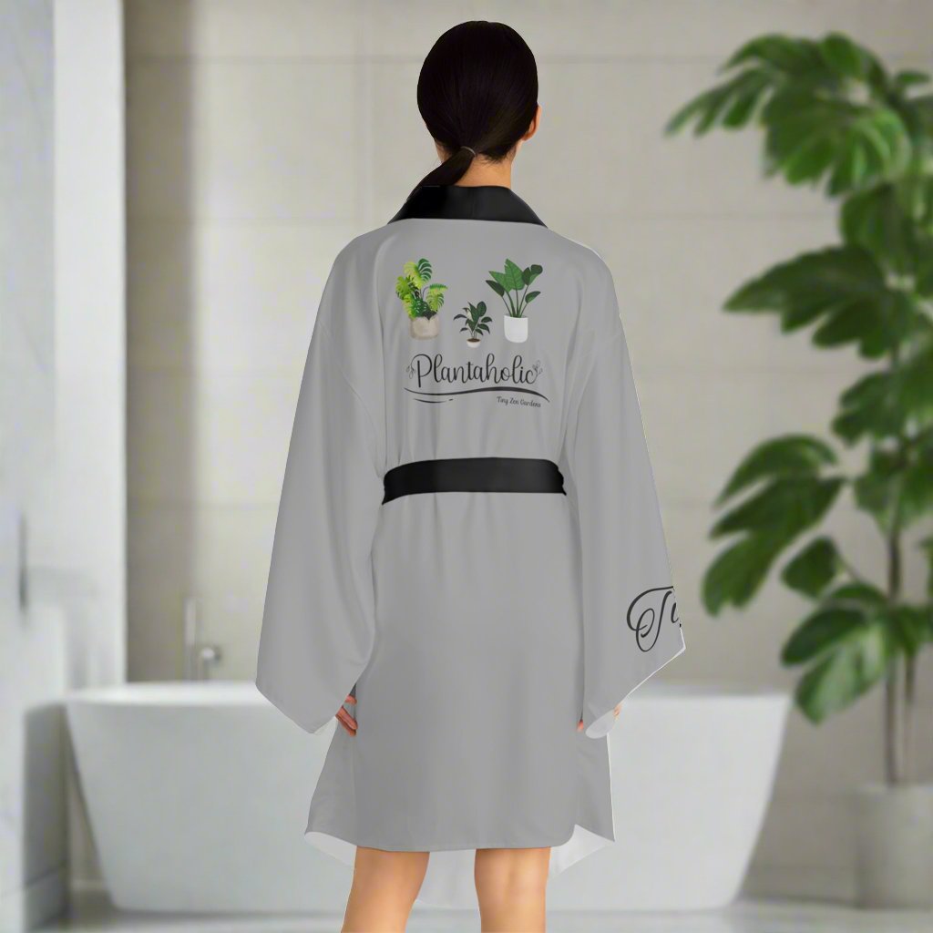 Grey Long Sleeve Kimono Robe | Plantaholic | Tiny Zen Gardens - Tiny Zen Gardens