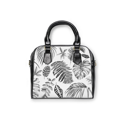 Handbag - Black and White Leaf Design - Tiny Zen Gardens