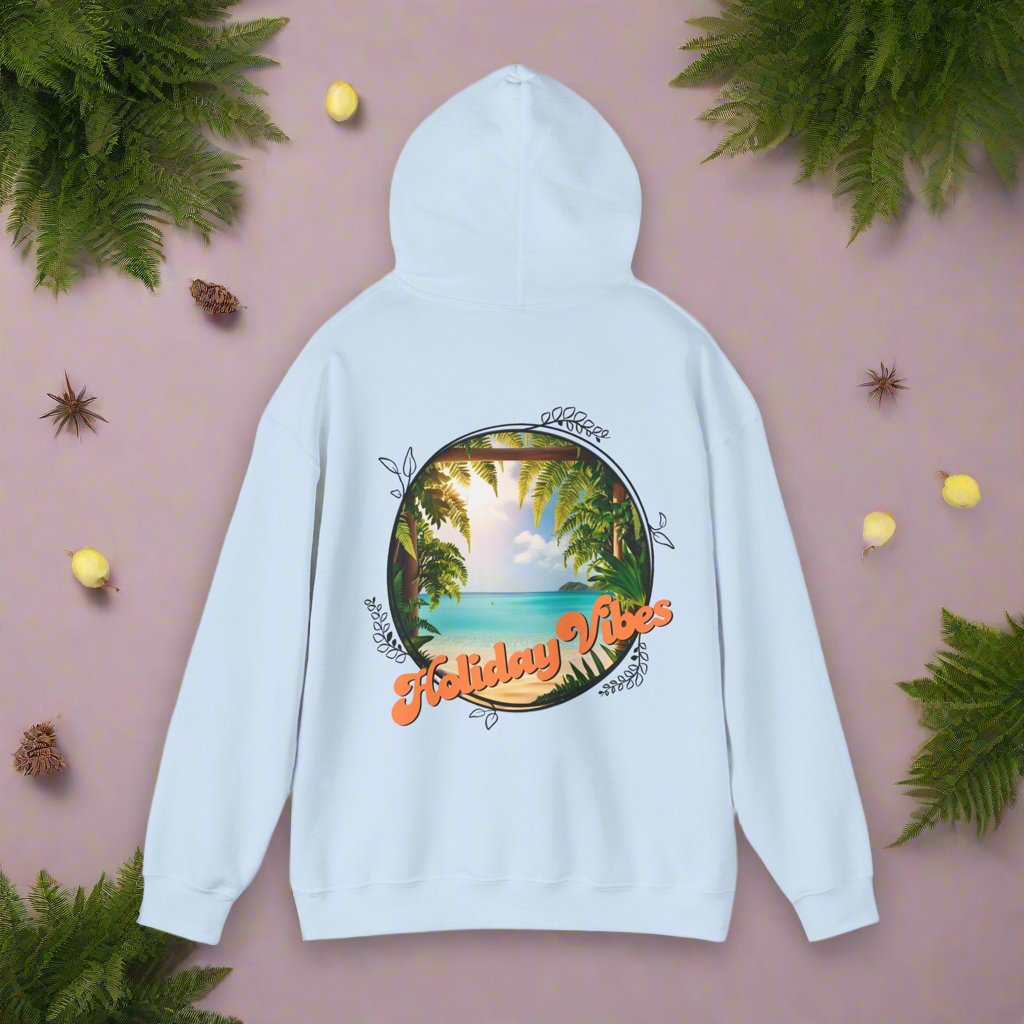 Hooded Sweatshirt Holiday Vibes Serene Beach Mental Health - Tiny Zen Gardens