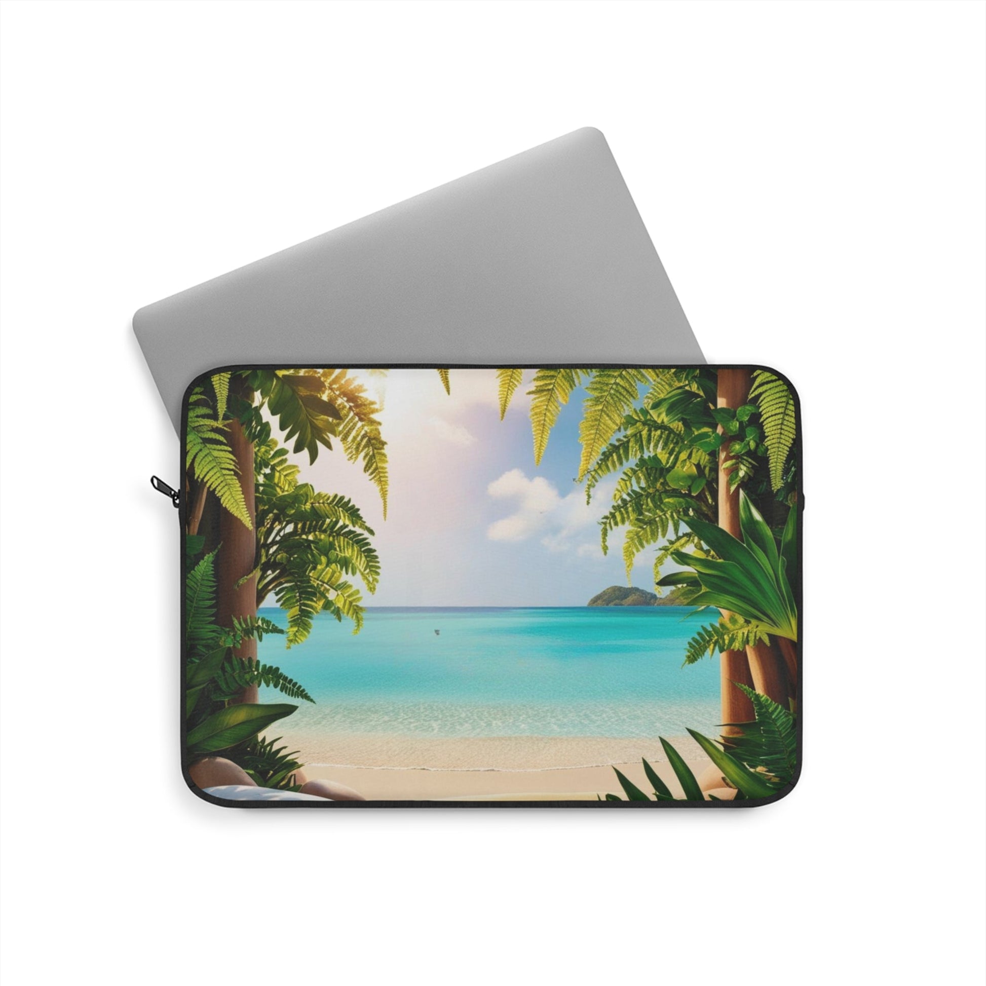 Laptop Sleeve - Mental Health Matters Serene Beach Escape - Tiny Zen Gardens