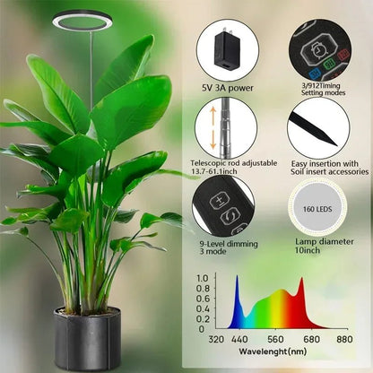 *New* Grow Lights LED Ring Indoor Plants 160Leds 6000K Full Spectrum - Tiny Zen Gardens