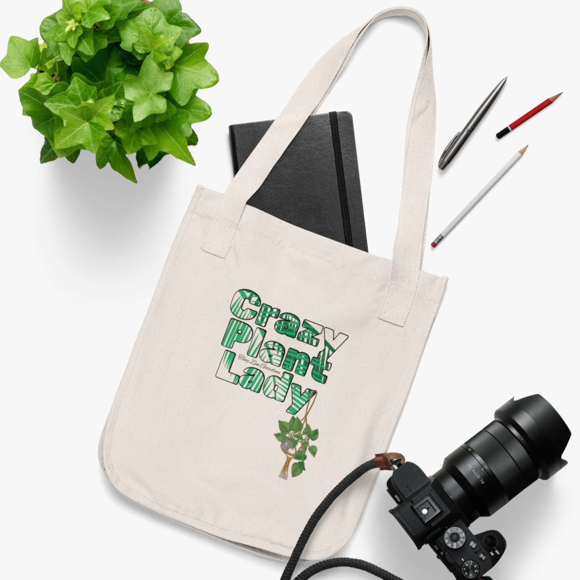 Organic Canvas Tote Bag | Crazy Plant Lady | Tiny Zen Gardens - Tiny Zen Gardens