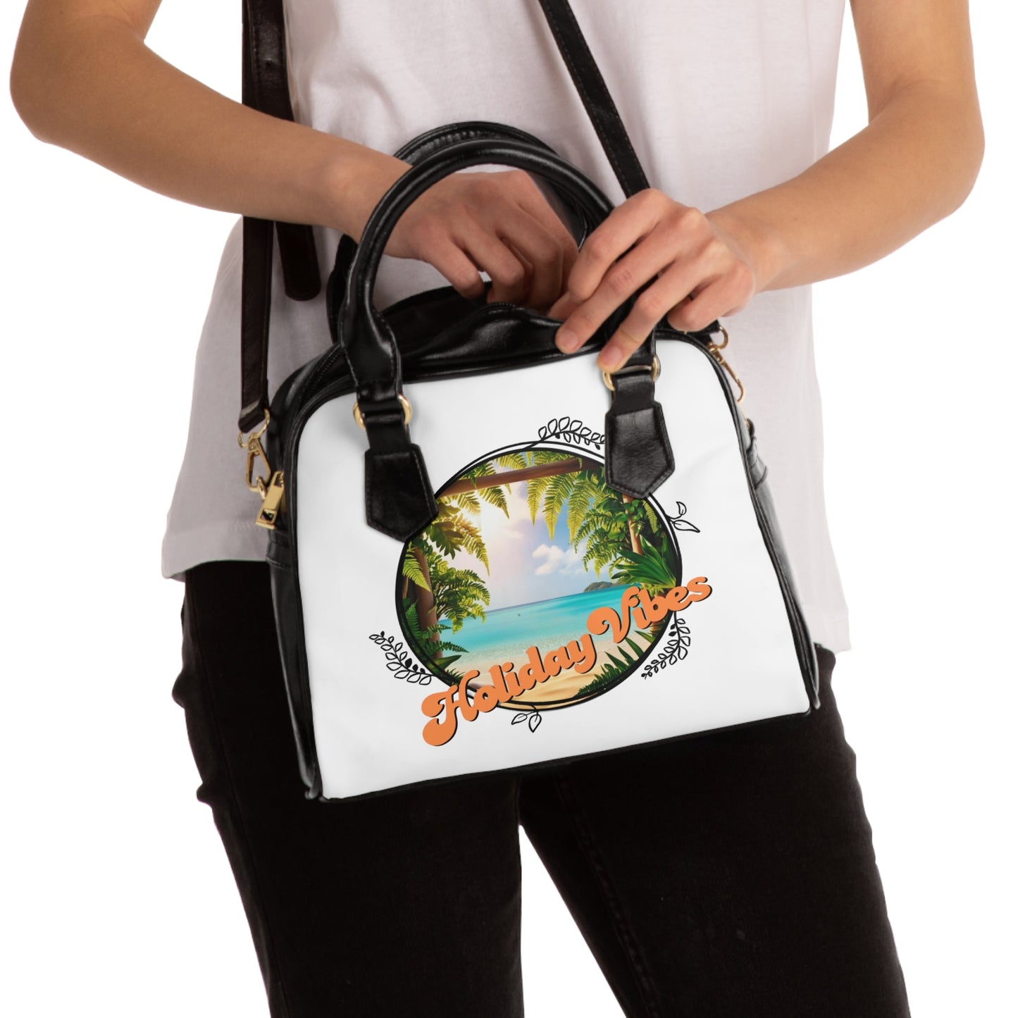 Shoulder Handbag - Holiday Vibes Beach Scene Purse - Tiny Zen Gardens