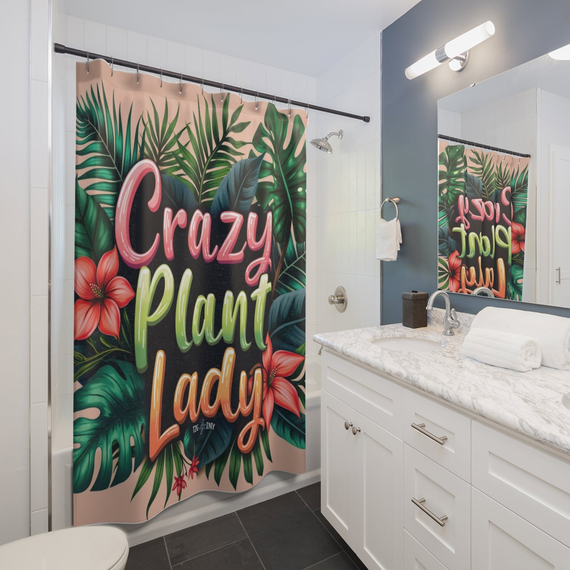 Shower Curtains | Tropical Crazy Plant Lady | Tiny Zen Gardens - Tiny Zen Gardens