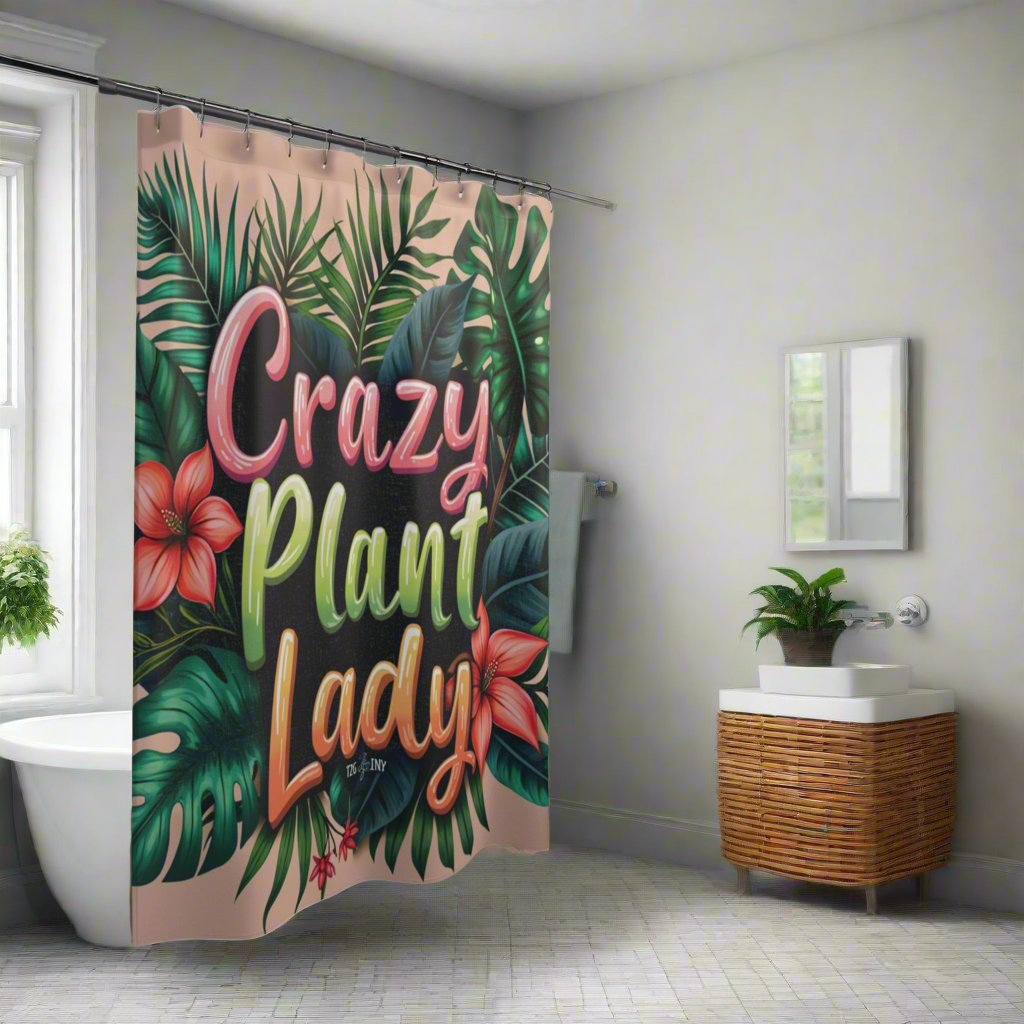 Shower Curtains | Tropical Crazy Plant Lady | Tiny Zen Gardens - Tiny Zen Gardens