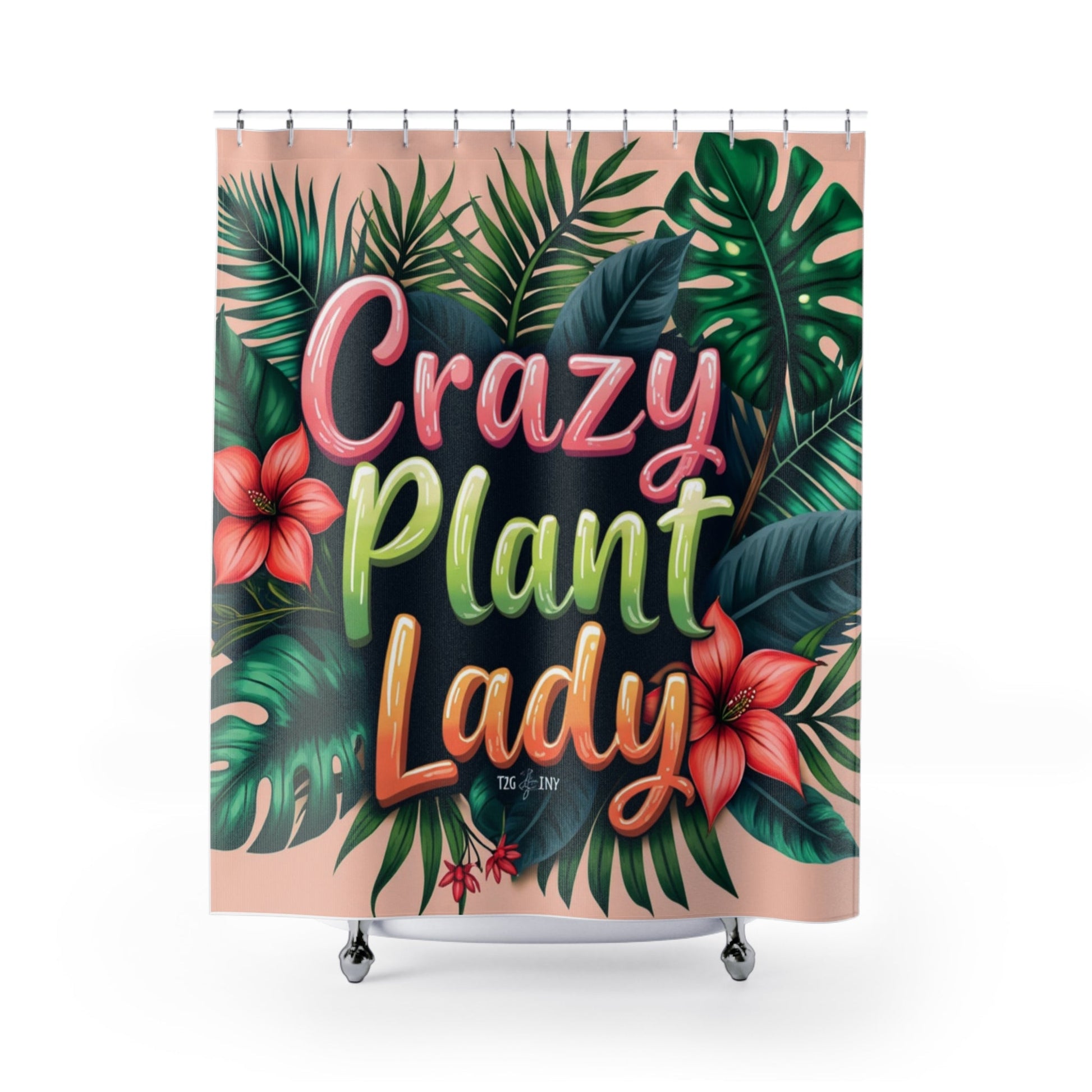 Shower Curtains | Tropical Crazy Plant Lady | Tiny Zen Gardens - Tiny Zen Gardens