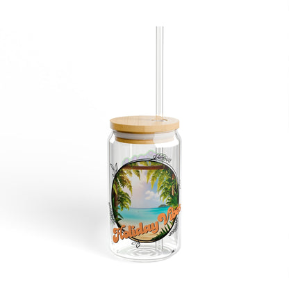 Sipper Glass - Holiday Vibes Beach Scene 16oz - Tiny Zen Gardens