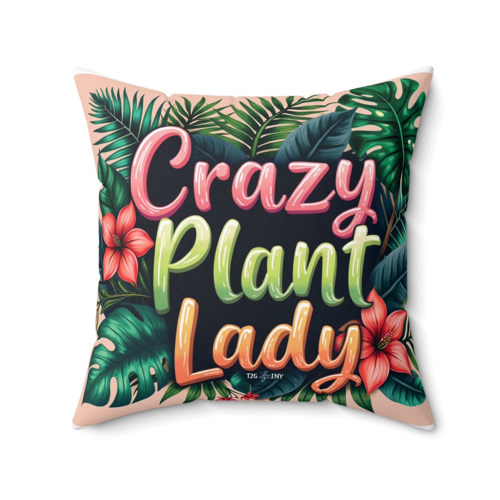 Square Pillow Crazy Plant Lady Tropical Plants Flowers Tiny Zen Gardens Design - Tiny Zen Gardens