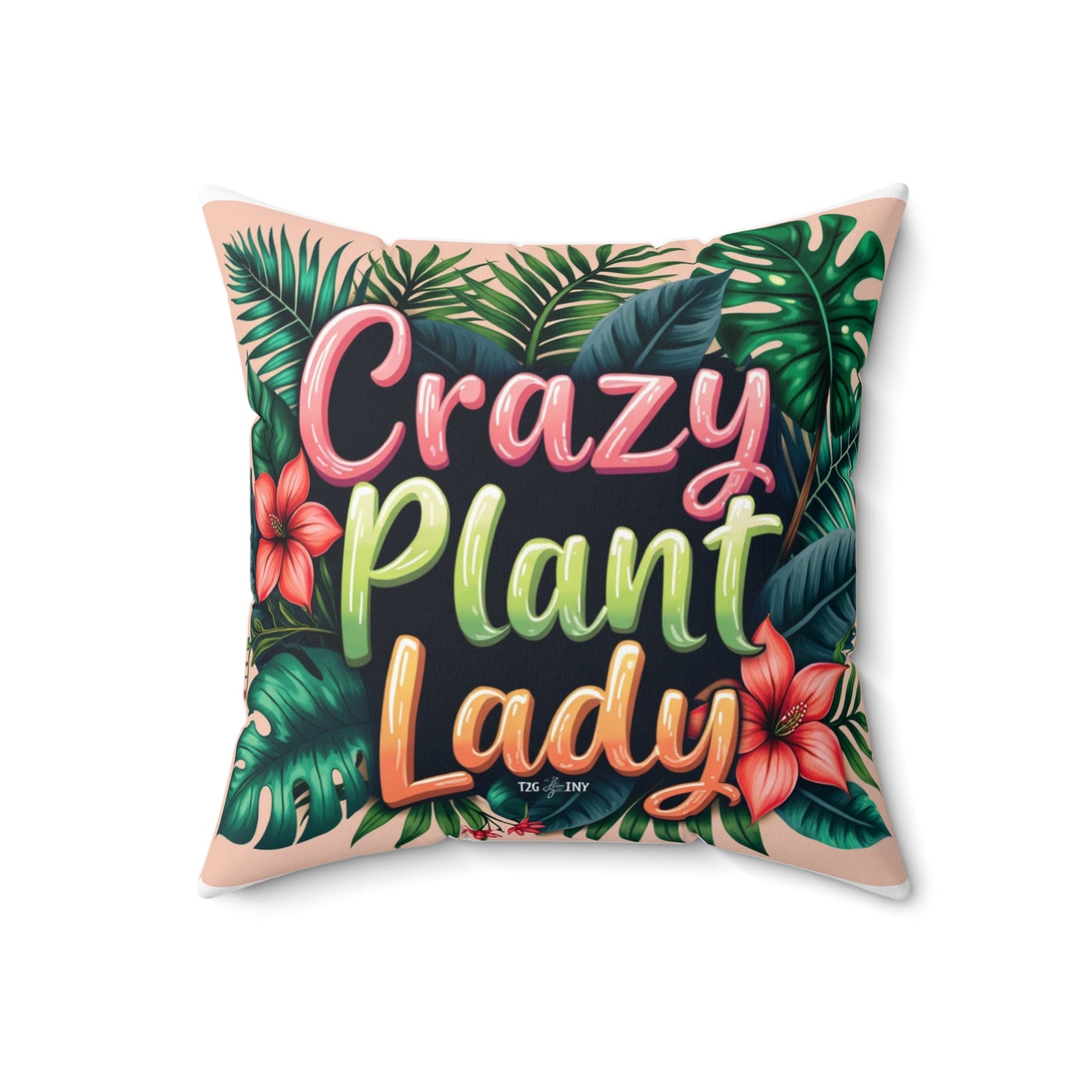 Square Pillow Crazy Plant Lady Tropical Plants Flowers Tiny Zen Gardens Design - Tiny Zen Gardens