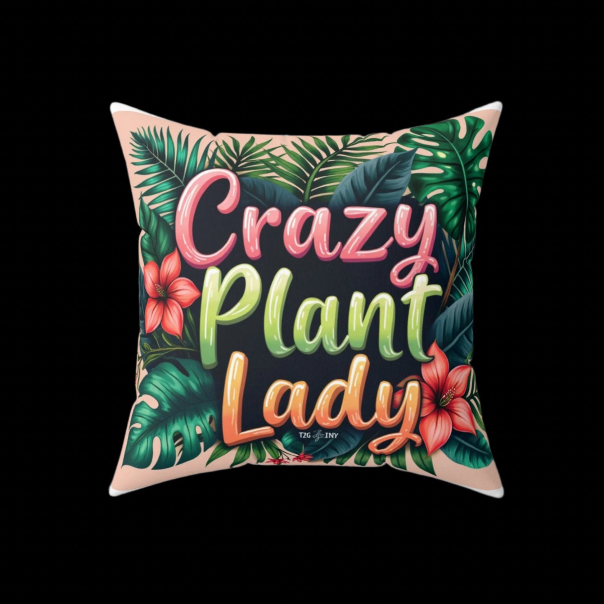 Square Pillow Crazy Plant Lady Tropical Plants Flowers Tiny Zen Gardens Design - Tiny Zen Gardens