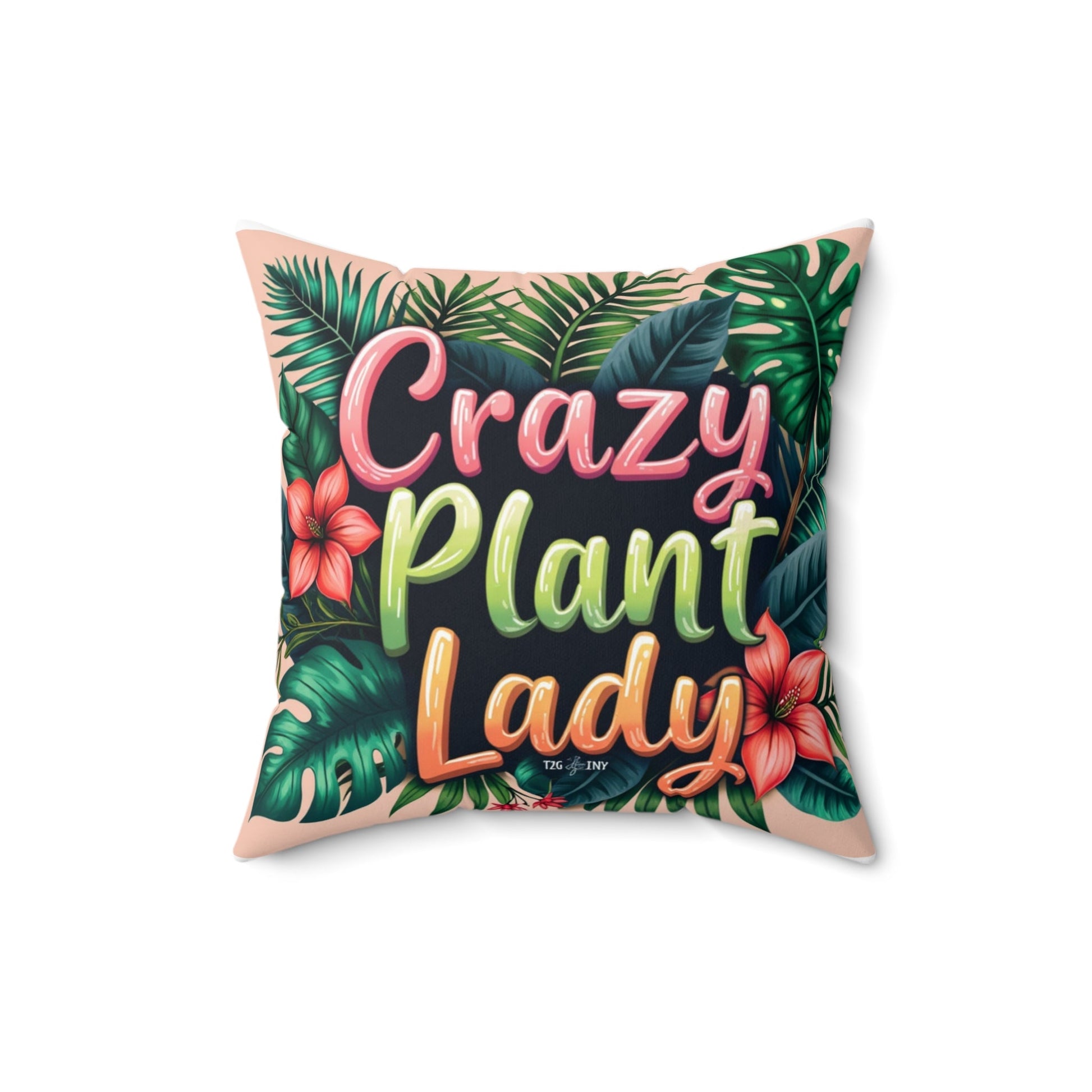 Square Pillow Crazy Plant Lady Tropical Plants Flowers Tiny Zen Gardens Design - Tiny Zen Gardens