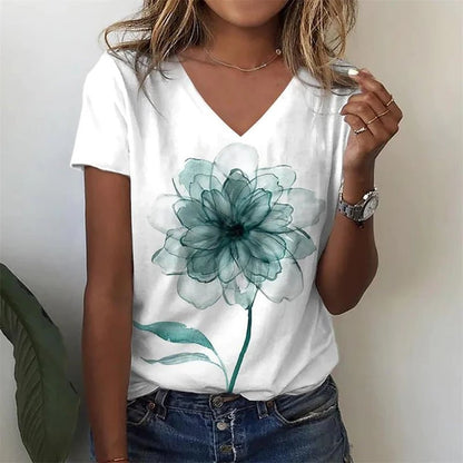 Women T-Shirt Simple Flower Print - Tiny Zen Gardens